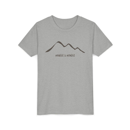 “Wander and Wonder” youth minimalist Athletic Heather shirt outdoor style long