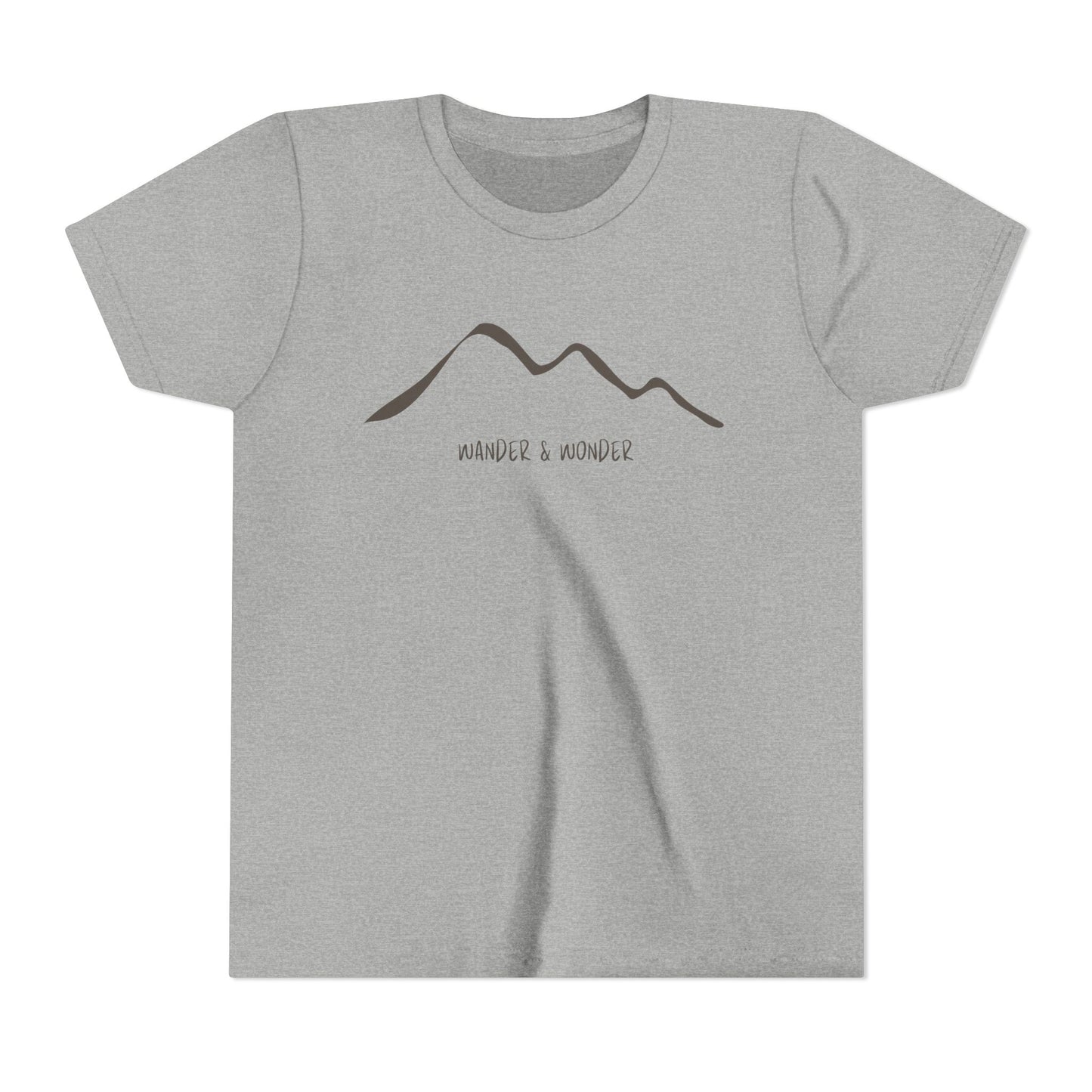 “Wander and Wonder” youth minimalist athletic heather shirt outdoor style