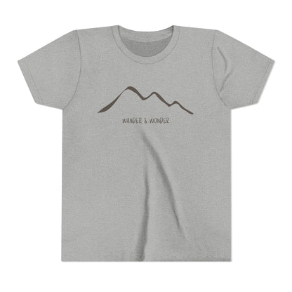 “Wander and Wonder” youth minimalist athletic heather shirt outdoor style