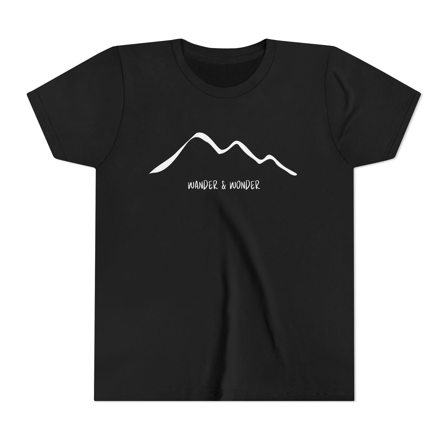 “Wander and Wonder” youth minimalist black shirt outdoor style