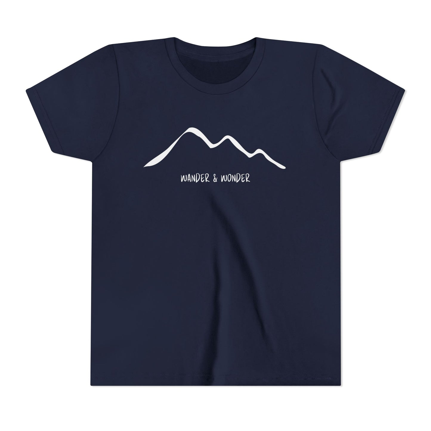 “Wander and Wonder” youth minimalist navy shirt outdoor style