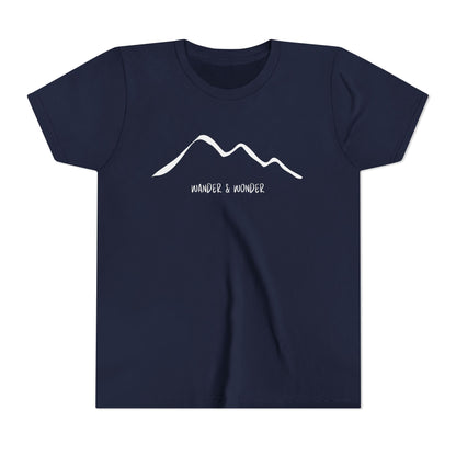 “Wander and Wonder” youth minimalist navy shirt outdoor style