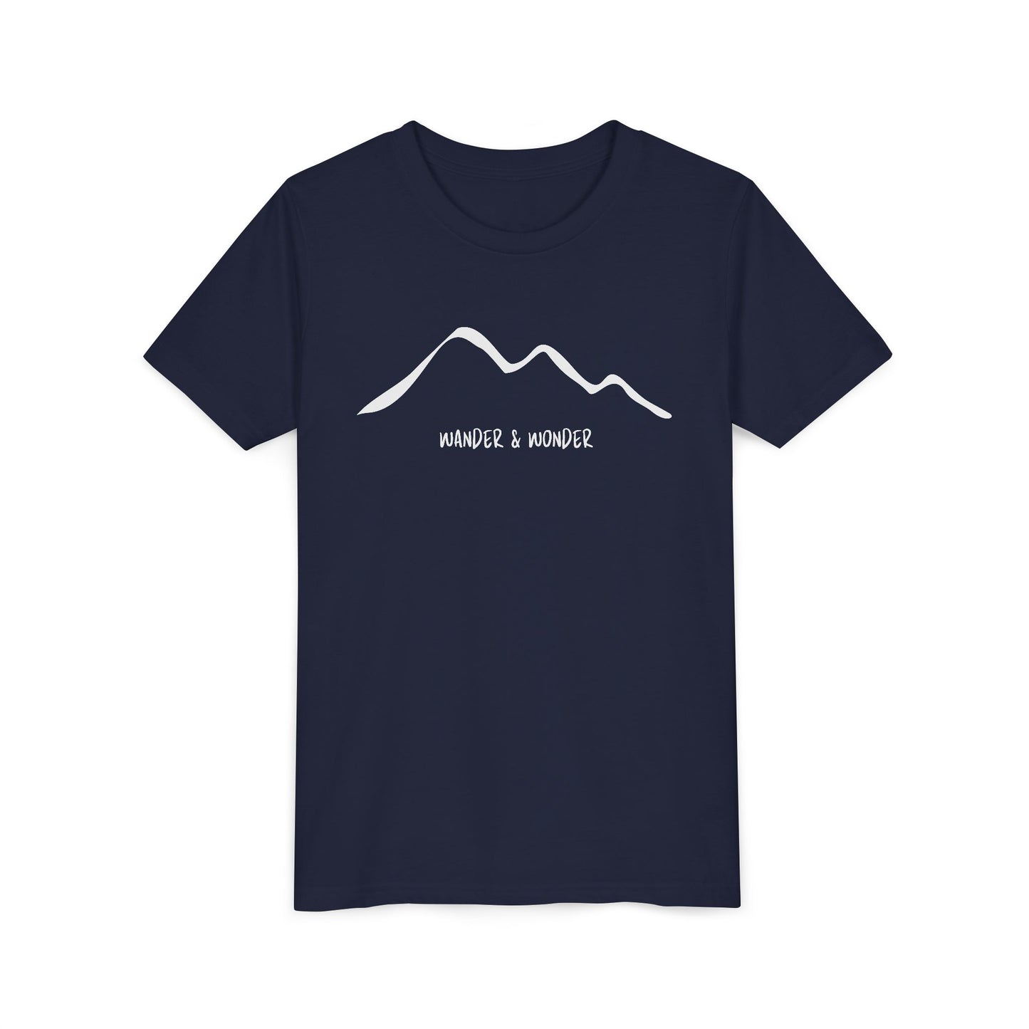 “Wander and Wonder” youth minimalist navy shirt outdoor style- long