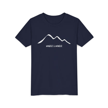 “Wander and Wonder” youth minimalist navy shirt outdoor style- long