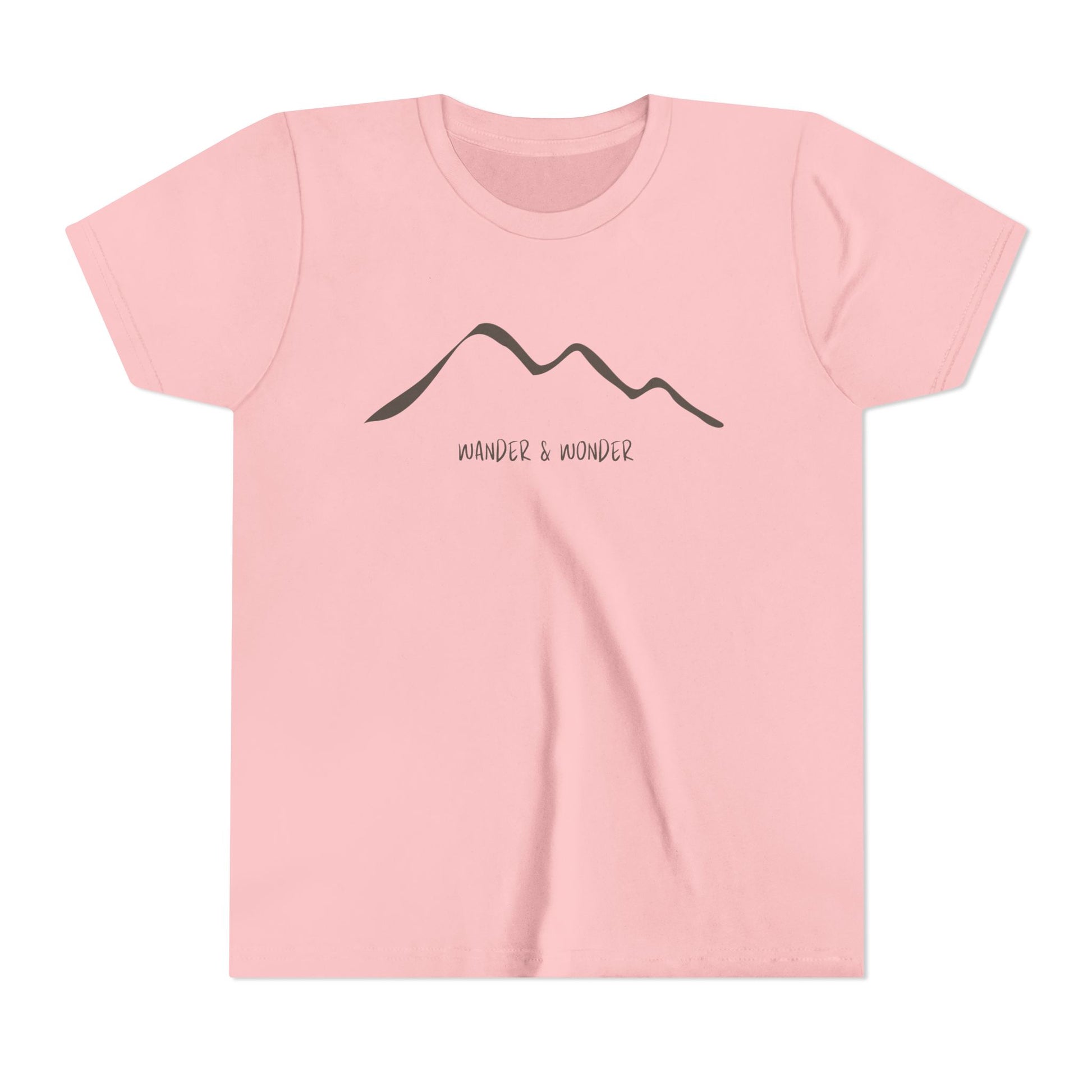 “Wander and Wonder” youth minimalist pink shirt outdoor style
