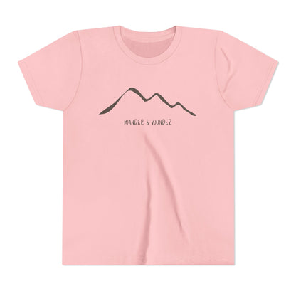 “Wander and Wonder” youth minimalist pink shirt outdoor style