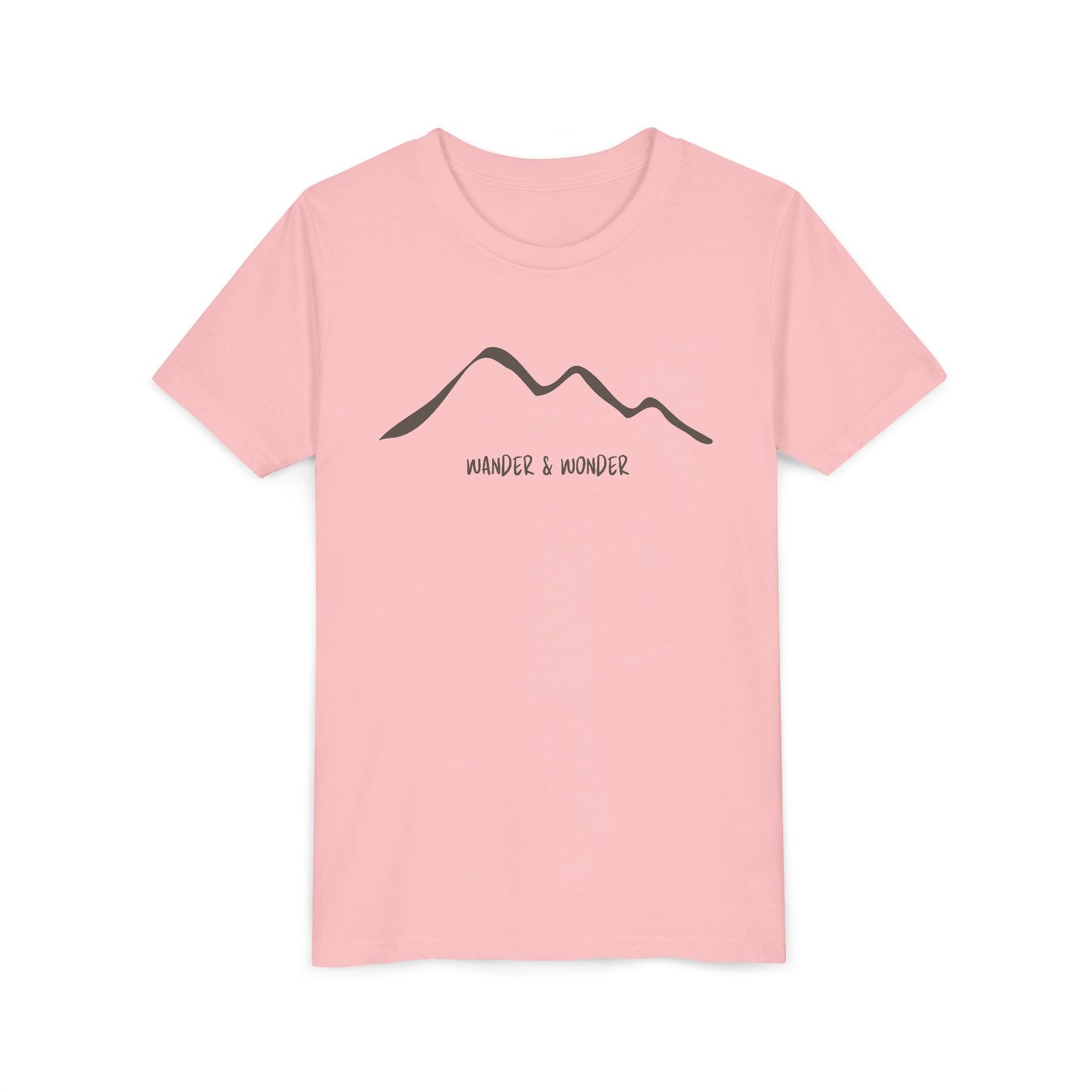 “Wander and Wonder” youth minimalist pink shirt outdoor style long