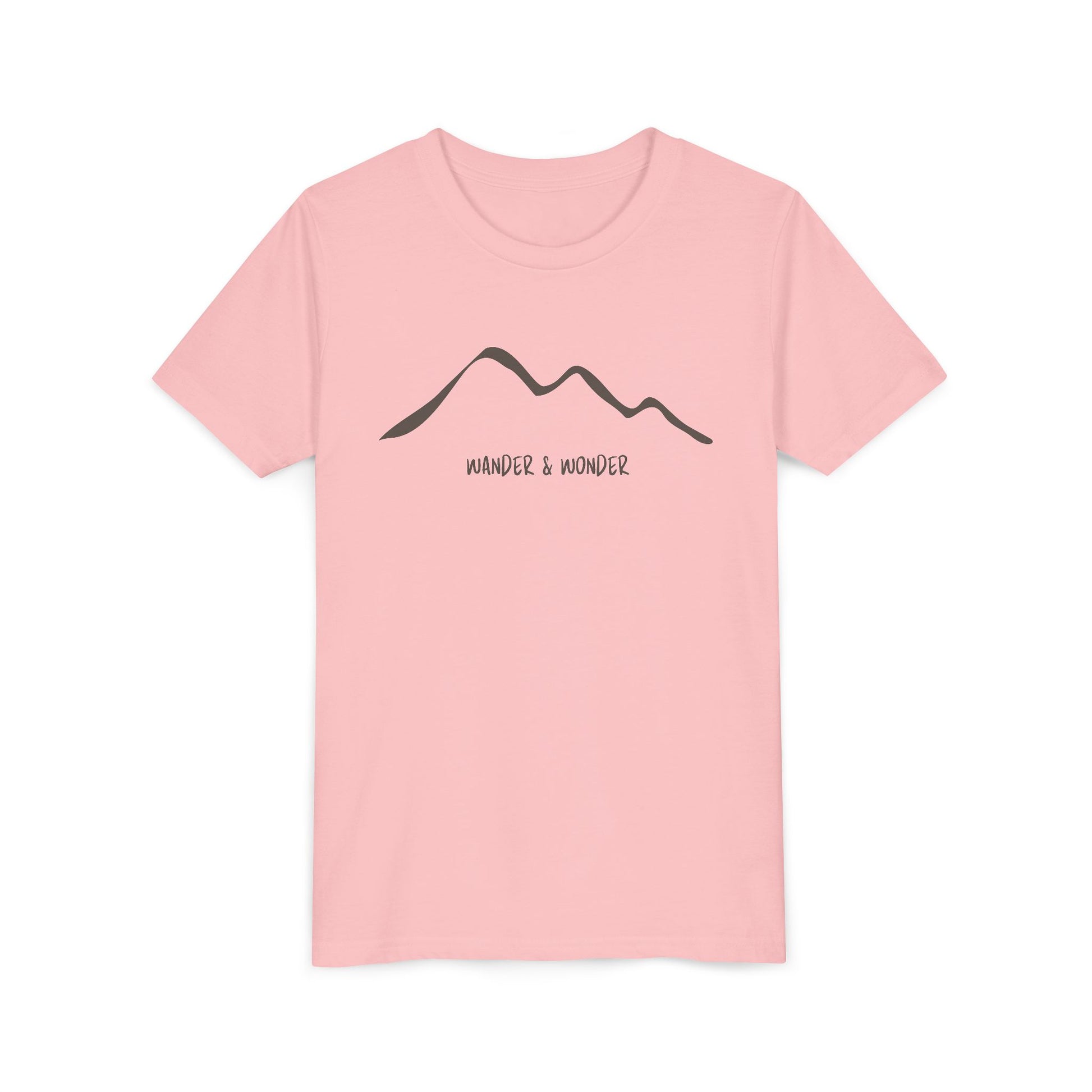 “Wander and Wonder” youth minimalist pink shirt outdoor style long