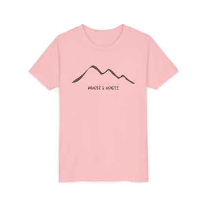 “Wander and Wonder” youth minimalist pink shirt outdoor style long